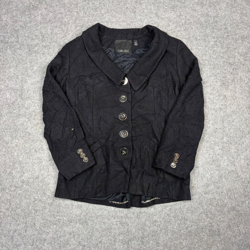 Carlisle Women Black Textured Shawl Collar Button Front Blazer Jacket Size 6